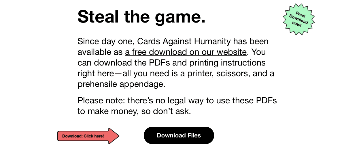 Copywriting example - Cards Against Humanity